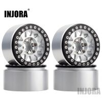 INJORA 4PCS 1.9" 12-spoke Metal Beadlock Wheel Rims for 1/10 RC Rock Crawler Black-Silver